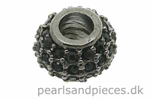Perle, oxyderet (BP), 8x10 mm, tønde, m/sorte krystaller, 1 stk.