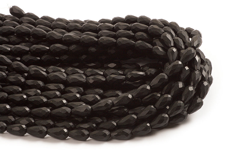 Sort onyx, dråbe, mat, facet, 8x14 mm, 1 streng