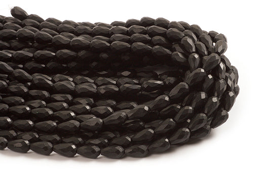 Sort onyx, dråbe, mat, facet, 8x14 mm, 1 streng