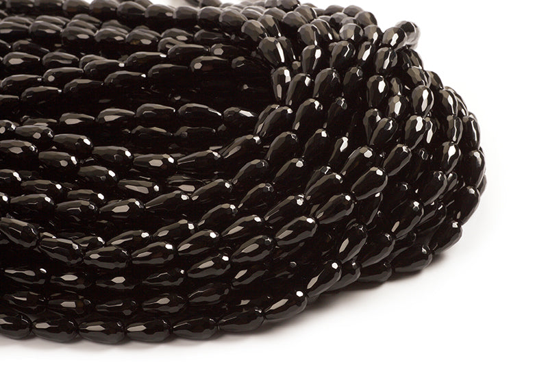 Sort onyx, dråbe, facet, 8x14 mm, 1 streng