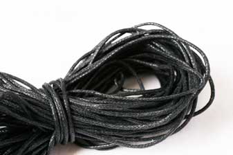 Bomuldssnøre, vokset, sort, 1 mm, 10 meter