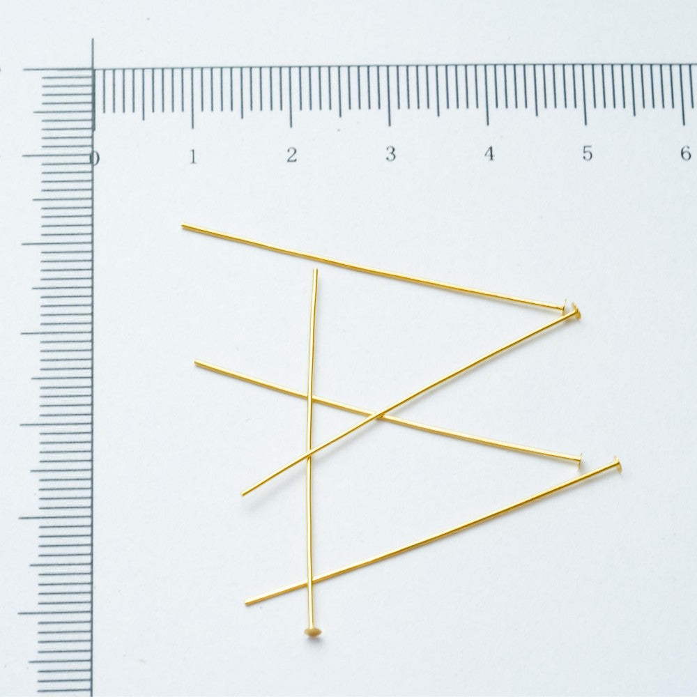 40mm guldfarvede perlestave med fladt hovede, Sølvbelagt, 18kt guldbelagte,4 stk
