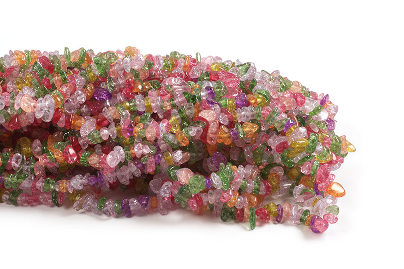 Glas, krakeleret, chips, pastelfarvet, ca. 3-5x7-13 mm, 1 streng