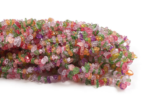 Glas, krakeleret, chips, pastelfarvet, ca. 3-5x7-13 mm, 1 streng