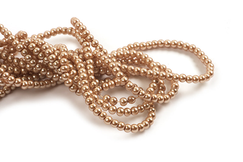 Glasperle, perlemor, ca. 3 mm, beige, ca. 195 perler