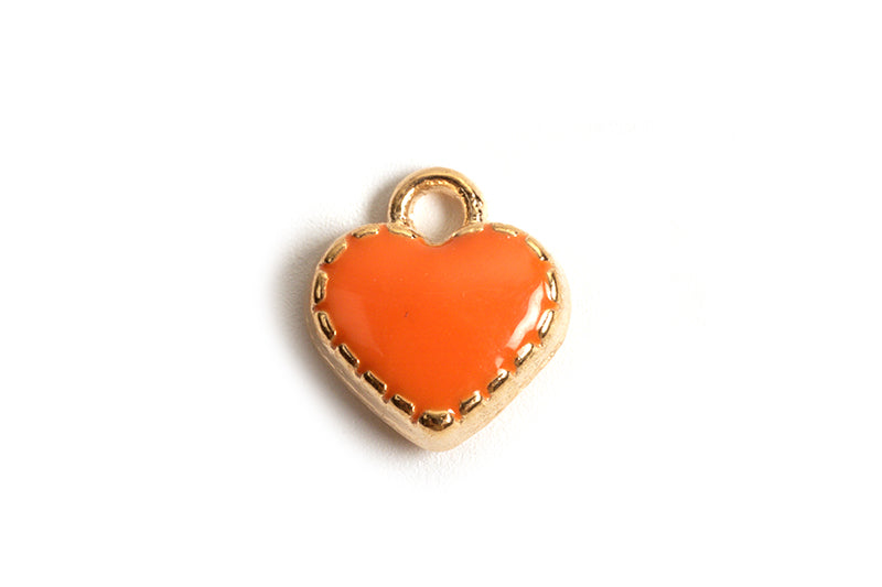 Hjerte, emalje, 8x7,5x2,5 mm, FG, orange, 2 stk.