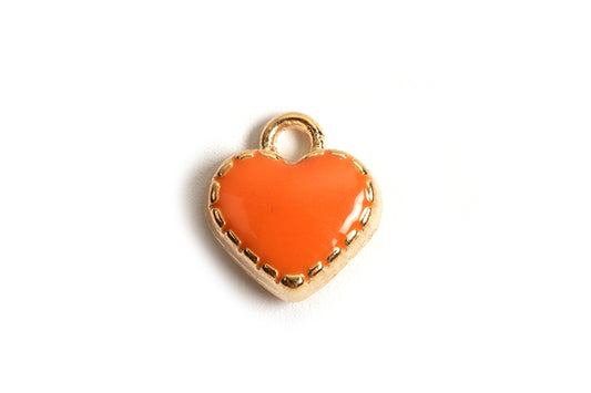 Hjerte, emalje, 8x7,5x2,5 mm, FG, orange, 2 stk.