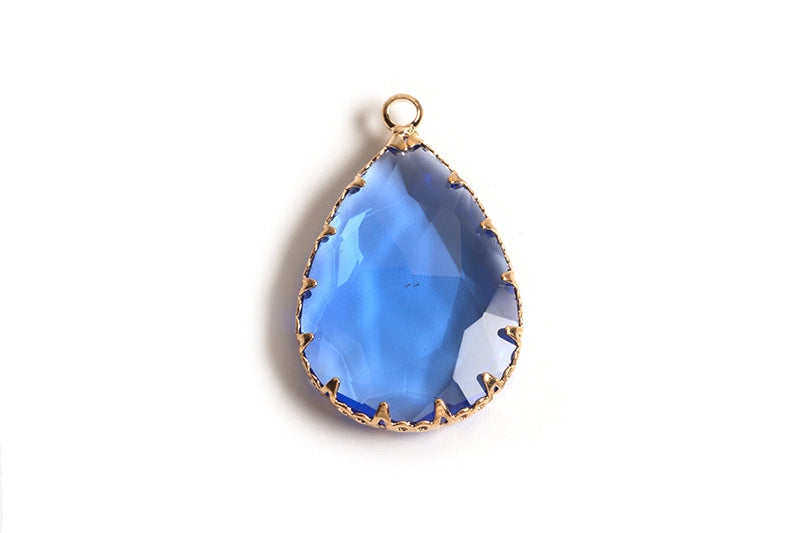Vedhæng, glas, ca. 30x19x6 mm, FG, blå, 1 stk.