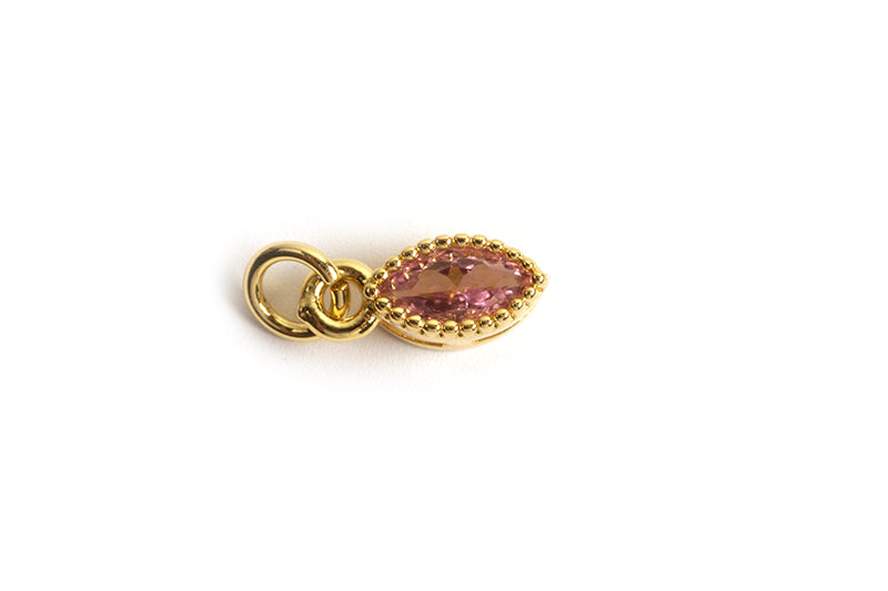 Vedhæng, glas, ca. 9x4x3,5 mm, forgyldt med 18K guld, rosa, 1 stk.