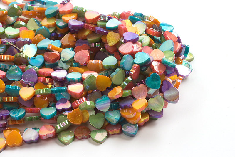 Shell pearls, hjerte, ca. 10x10,5 mm, multicolour, 1 streng