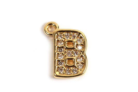 Bogstav m/zirkonia, B, 9,5x7 mm, forgyldt med 18K guld, 1 stk.
