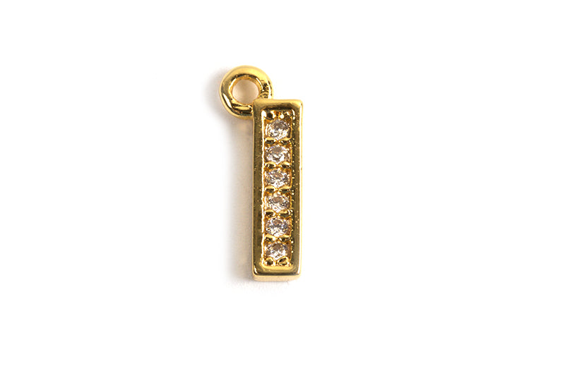 Bogstav m/zirkonia, I, 10x4 mm, forgyldt med 18K guld, 1 stk.