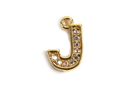 Bogstav m/zirkonia, J, 10x7 mm, forgyldt med 18K guld, 1 stk.