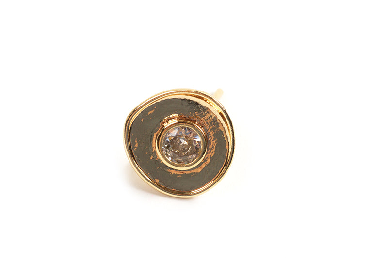 Ørestikker, m/zirkonia og øje, hamret, ca. 11 mm, forgyldt med 18K guld, 2 stk.