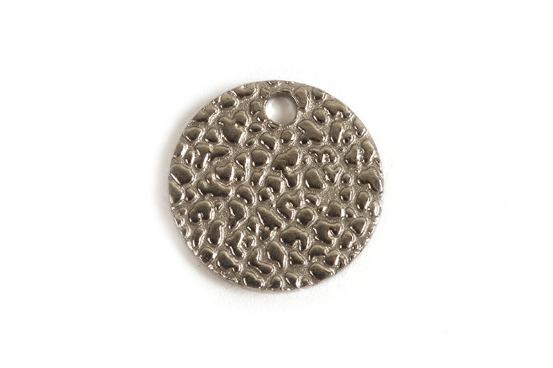 Vedhæng, mønt m/tekstur, 10,5 mm, rustfrit stål, vandfast, 4 stk.