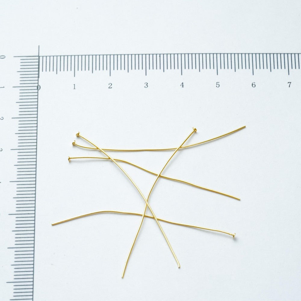 50mm guldfarvede perlestave med fladt hovede, Sølvbelagt, 18kt guldbelagte,4 stk
