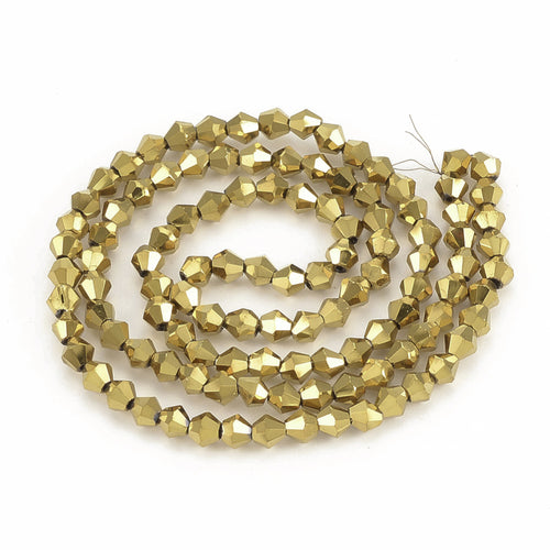 Bicones, guld metallic, 4 mm, 1 streng