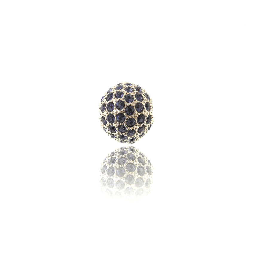 Perle, forsølvet, 14 mm, kugle, m/lilla krystaller, 1 stk.