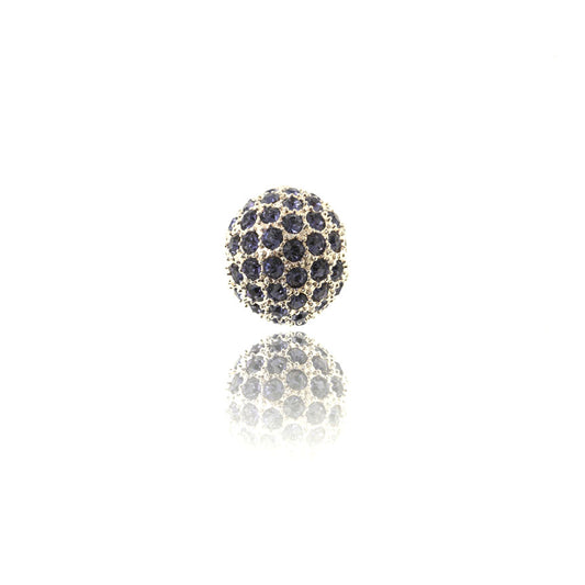 Perle, forsølvet, 14 mm, kugle, m/lilla krystaller, 1 stk.