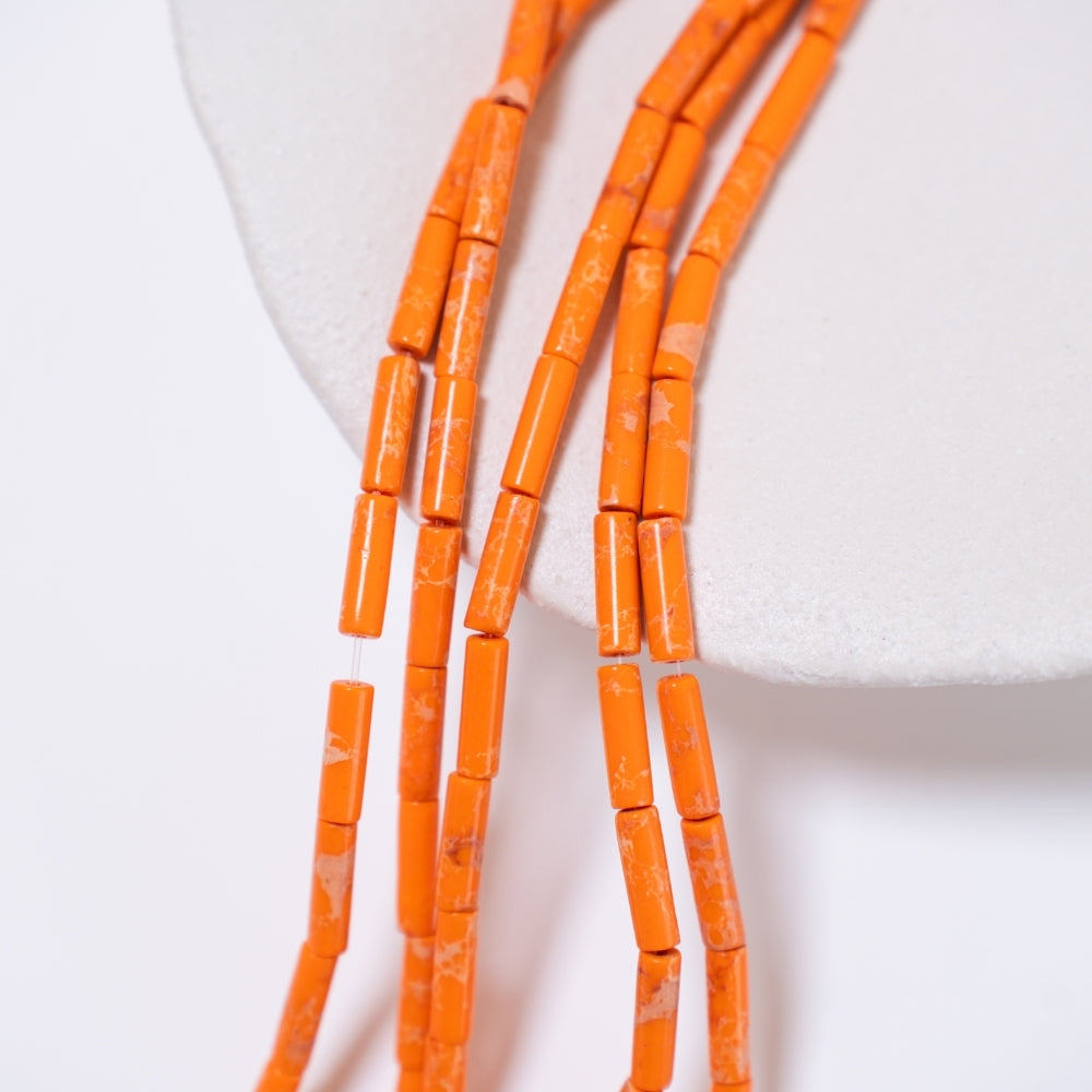 Orange Turkis,4x13mm cylinder formet, hel streng 37cm