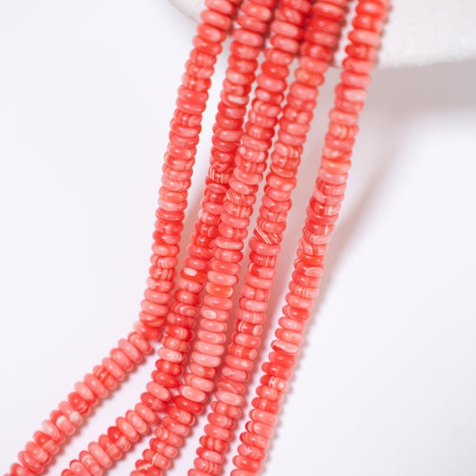 Rødåret Chalcedon,2.5x6.5mm glatte rondeller, hel streng 39cm
