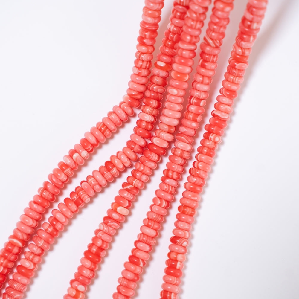 Rødåret Chalcedon,2.5x6.5mm glatte rondeller, hel streng 39cm