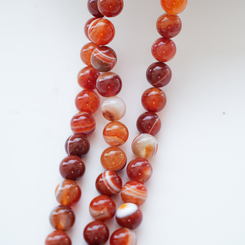 Rødstribet agat,10mm rund,Hel Streng 37cm