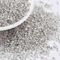 Seed beads, metallic sølv, 2x1,5 mm, 10g.