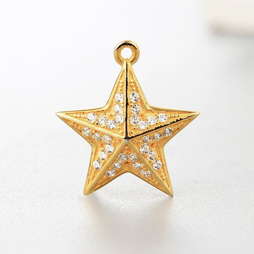 Pentagrammedaljon med zirkoner, 15.6*14.26mm，sterling sølv, 18k guldbelagt, 1 stk.