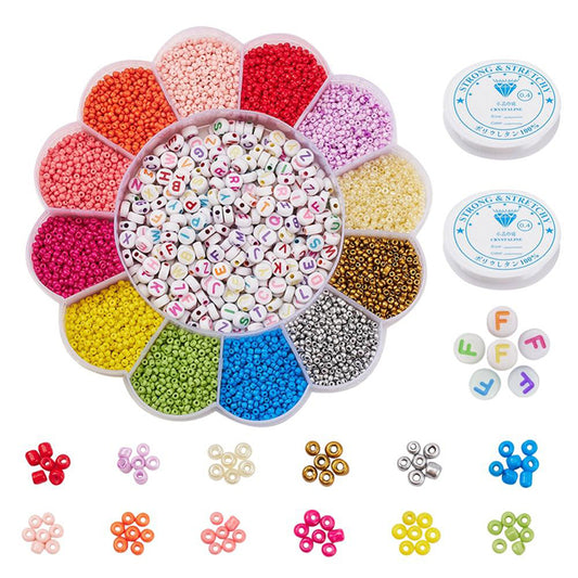 DIY sæt med seed beads, ca. 9800 perler og elastiktråd, 1 æske