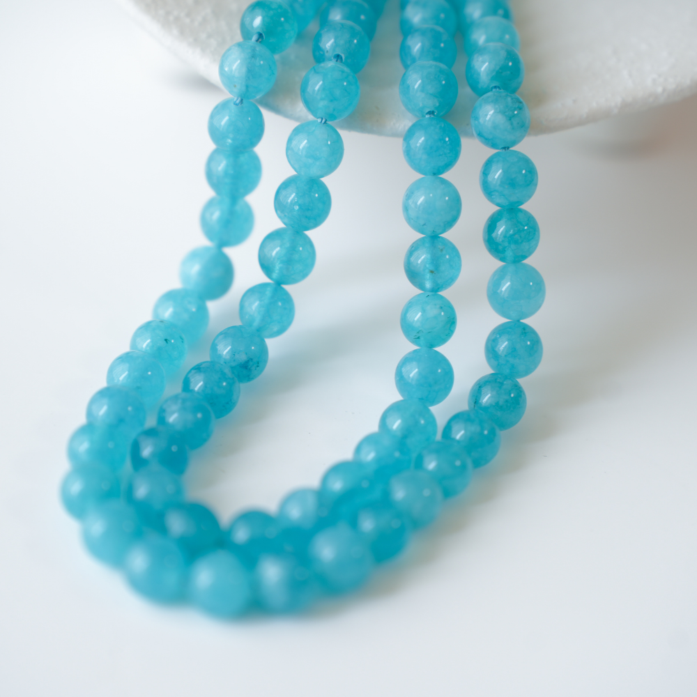 Blå Jade，8mm rund, Hel Streng