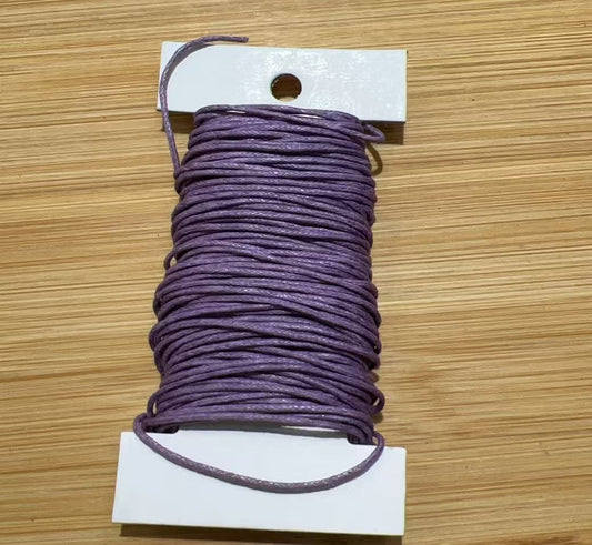 Bomuldssnøre, vokset, lilla, 1 mm, ca. 10 meter