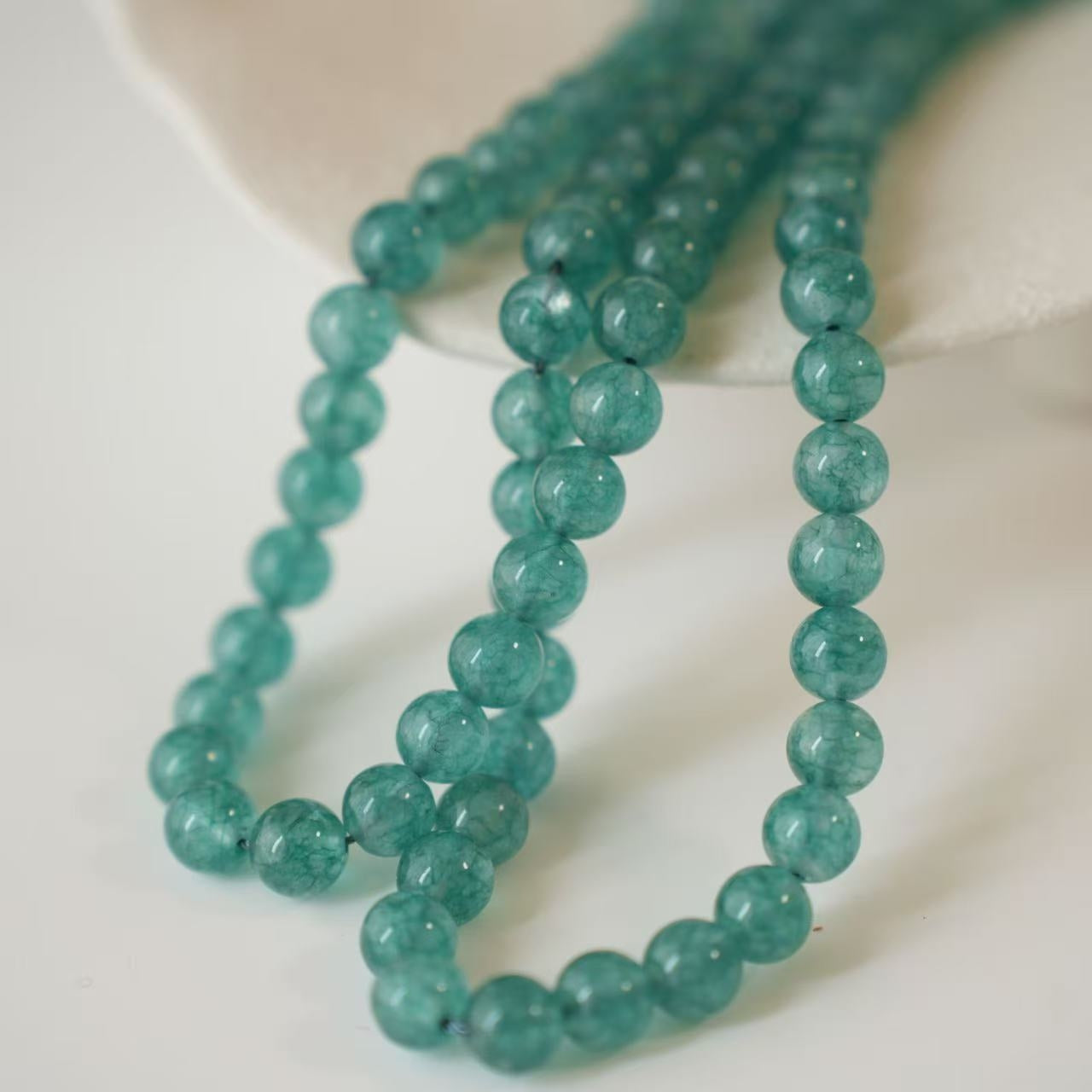 Chalcedony,8mm rund/37cm,hel streng - Søgrøn