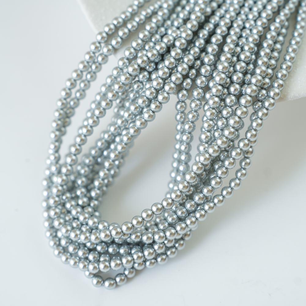 Crystal pearl,4mm rund/40cm, Hel Streng - Dove Grey