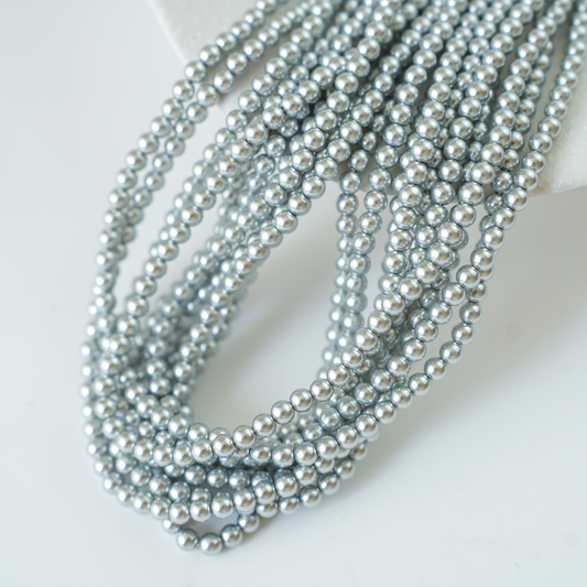 Crystal pearl,4mm rund/40cm, Hel Streng - Dove Grey