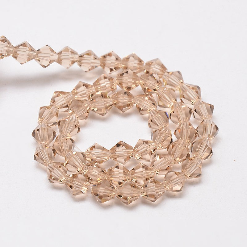 Krystal glasperle, bicones, champagne, 4x4, 1 streng