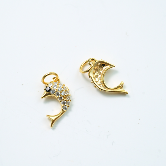 Delfin‌ Vedhæng,SøLvbelagt, 18Kt Guldbelagte,9*14mm,1 stk.‌