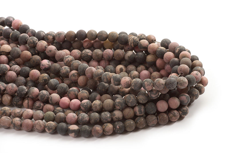 Rhodonite, mat, 6 mm, 1 streng