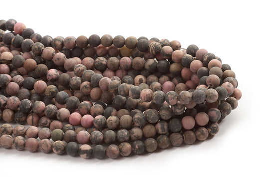 Rhodonite, mat, 6 mm, 1 streng