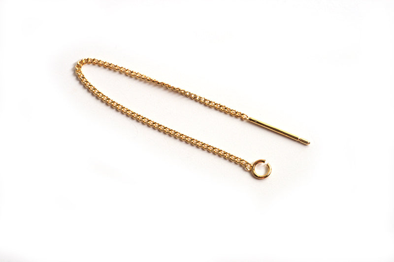 Øretråd/ørekæde med stav og øsken, ca. 82x1 mm, forgyldt med 18K guld, 1 par