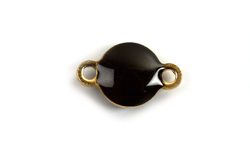Fladt rundt vedhæng m/2 øjne, link, emalje, 9.5x6x3.5 mm, FG rustfrit stål, sort, 2 stk.