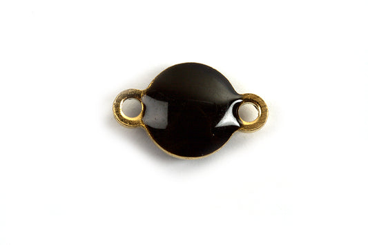 Fladt rundt vedhæng m/2 øjne, link, emalje, 9.5x6x3.5 mm, FG rustfrit stål, sort, 2 stk.