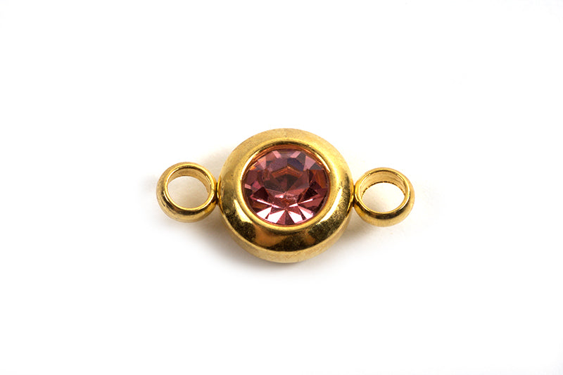 Vedhæng m/2 øjne, link, 12x6.5x4 mm, FG rustfrit stål, lyserød, 2 stk.