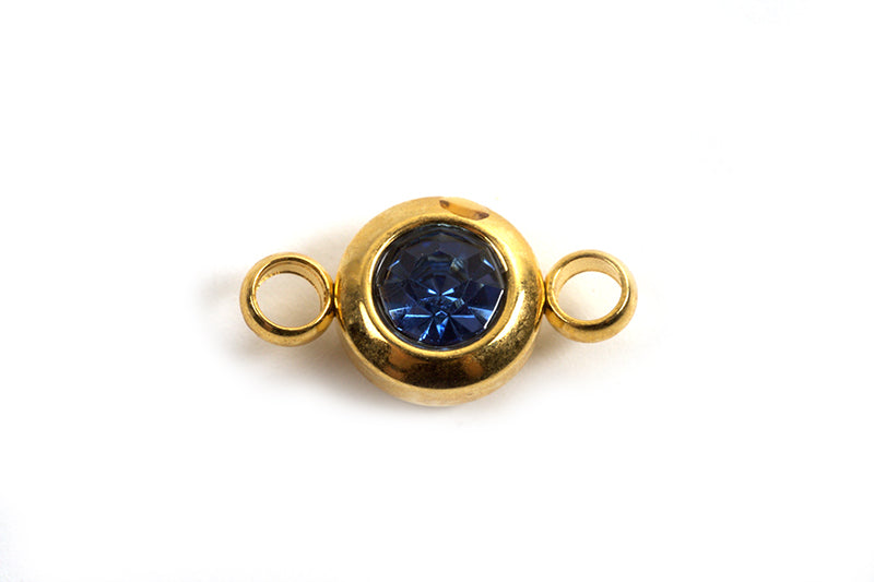 Vedhæng m/2 øjne, link, 12x6.5x4 mm, FG rustfrit stål, blå, 2 stk.
