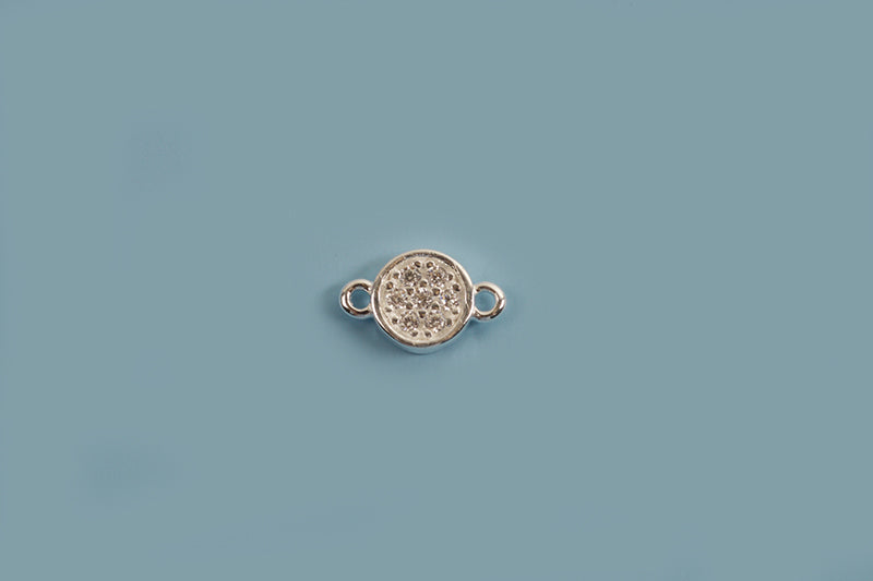Vedhæng, link, mønt med klare rhinsten, ca. 8x4,5 mm, 925s, 1 stk.