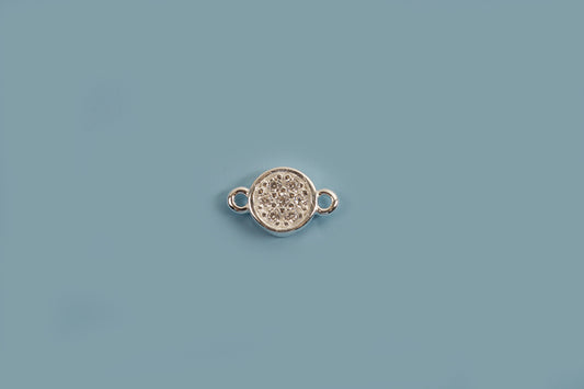 Vedhæng, link, mønt med klare rhinsten, ca. 8x4,5 mm, 925s, 1 stk.