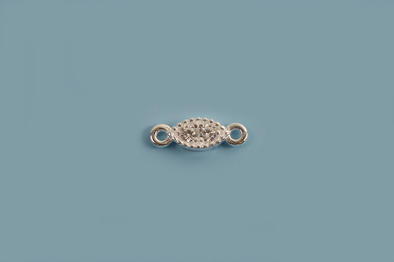 Vedhæng, link, oval med klare rhinsten, ca. 6x3,2 mm, 925s, 1 stk.