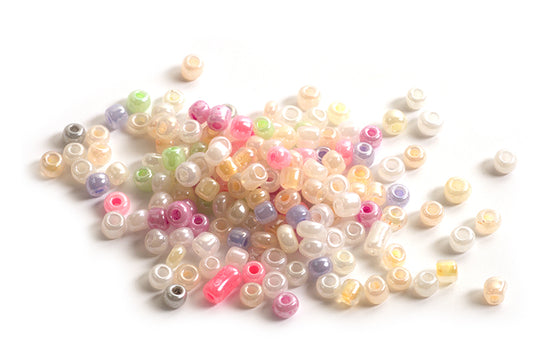 Seed beads, ca. 3 mm, multicolour med shine, ca. 15 gram