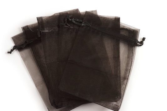 Smykkepose, organza, sort, ca. 150x110 mm, 5 stk.