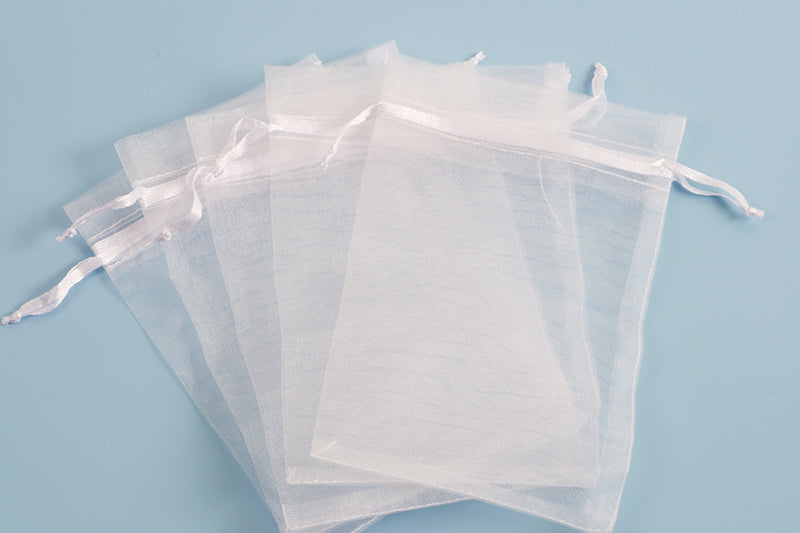 Smykkepose, organza, hvid, ca. 150x110 mm, 5 stk.